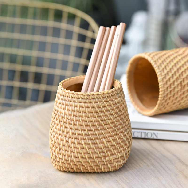 Tablet Reading Accessories - Porte-stylo en résine imitation rotin tressé,